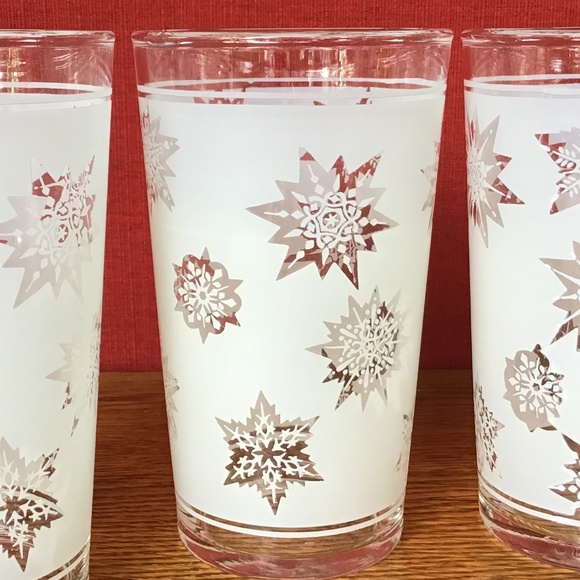 Vintage Federal Glass Frosted Atomic Snowflake Tumblers Set of 4 EUC - Picture 2 of 13
